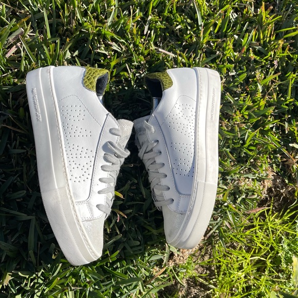 P448 Thea platform sneakers 37white Green Croc Embossed back logo $298 preowned - Picture 6 of 15
